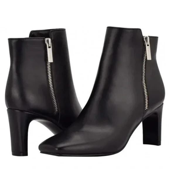 LIKE NEW Calvin Klein Womens Square Toe Black Leather Ankle Boots Size 8 - Picture 1 of 7
